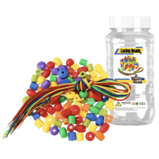 Lacing beads for fine motor skills development in toddlers, colourful educational toy for kids age 3+.