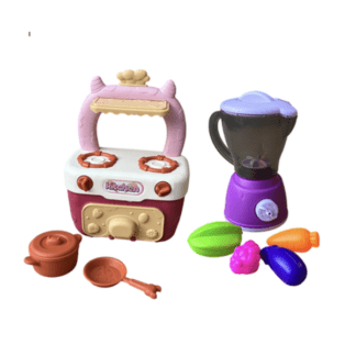 Kids Pretend Play Kitchen Set with Fruits, Vegetables, Oven, Stove, and Blender