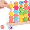 5 Column Wooden Bead Stacking Toy for Ages 3+ - Learn Colours & Shapes - Image 4