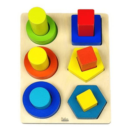 Wooden colorful shape sorter board and blocks for toddlers