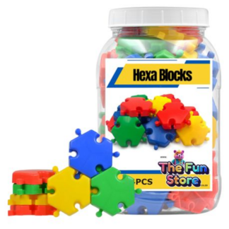 Child playing with colorful Interlocking HexaBlast Blocks