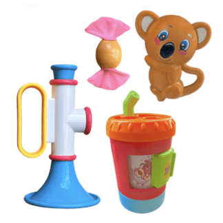 Colorful 4 Piece Toy Rattle Set for Babies and Toddlers