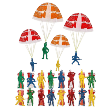 Mini parachute soldier toys in action - perfect for party packs and classroom prizes.