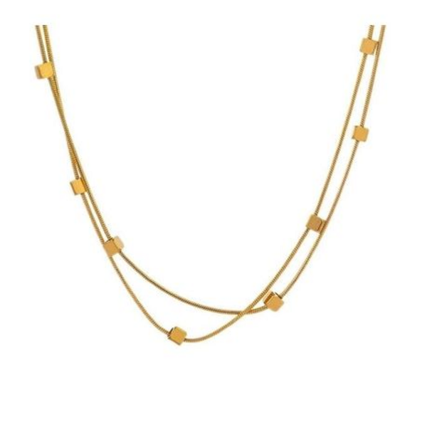 Unique Interlinked Mini Square Beads Stainless Steel Golden Necklace