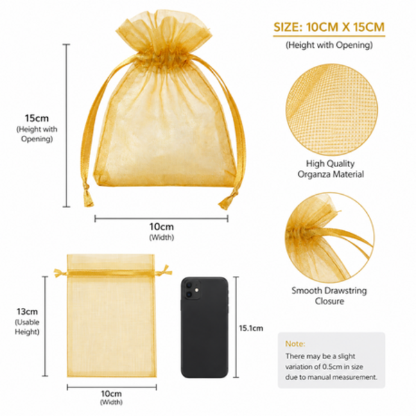 100 Organza 13cm x 18cm Bags in White, Black, Gold, Silver, Black and Red - Image 14