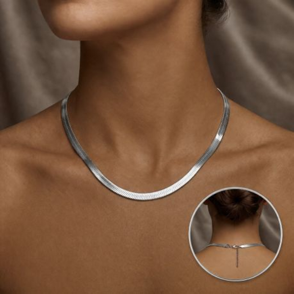 Necklace Choker Chain 45cm - Flat Snake / Herringbone - in Gold or Silver