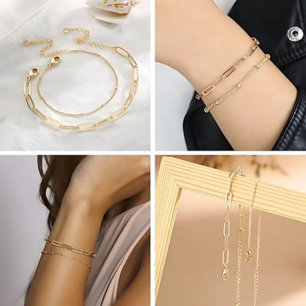 Stacked Style: The Double Layered Paperclip & Bead Bracelet Set - Image 8