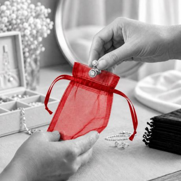 50 Organza 7cm × 9cm Bags in White, Black, Gold, Silver, Black and Red - Image 9