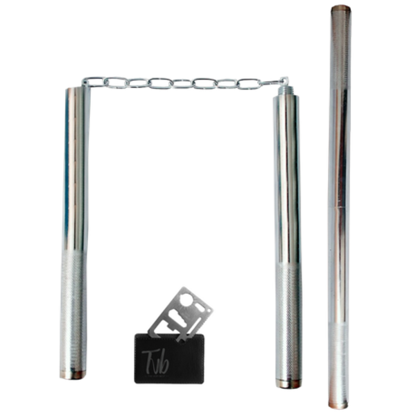 Tvb Dual Silver Steel Nunchuck Baton Stick for Training or Self Defence