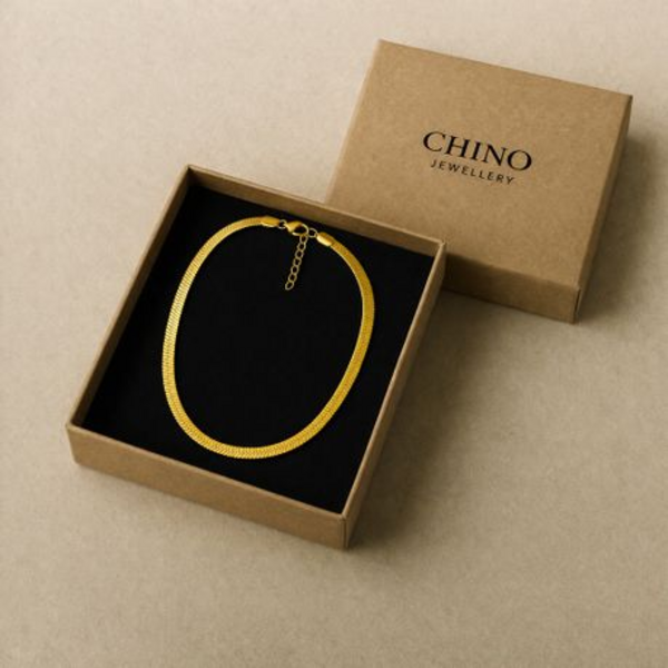 Necklace Choker Chain 45cm - Flat Snake / Herringbone - in Gold or Silver - Image 4