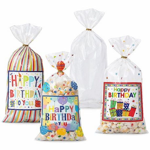 36 Colourful Cellophane Treat Bags for Birthday Parties, Sweets and Gifts