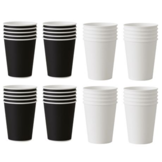 40 Pack Disposable Party Cups - 20 Black & 20 White Paper Cups