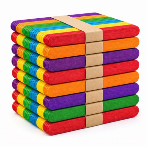 500 Wooden Craft Ice Cream Lollipop Sticks in Natural Wood or Multi-Colour - Image 2