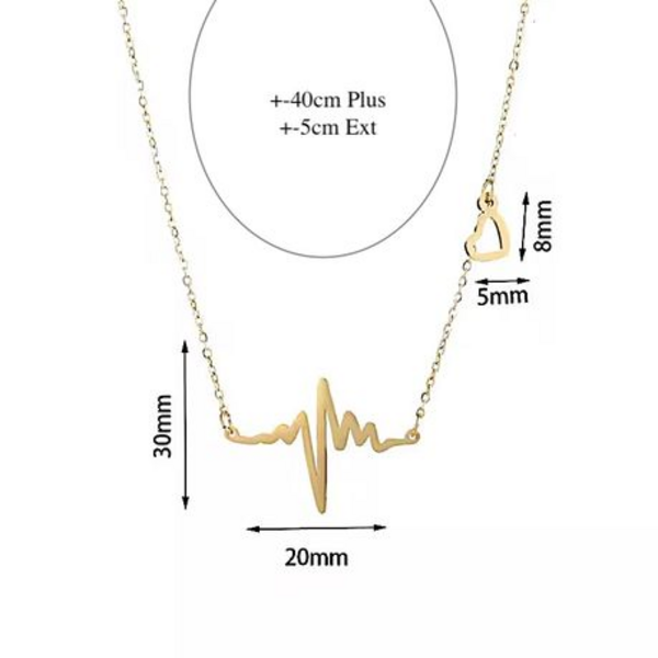 Beat of Love: Heartbeat Necklace in Gold or Silver Stainless Steel - Gold - Image 7
