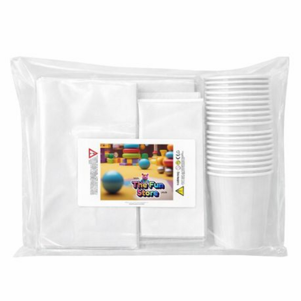 Disposable Party Set for 30 - White Paper Plates, Cups & Napkins Combo Pack