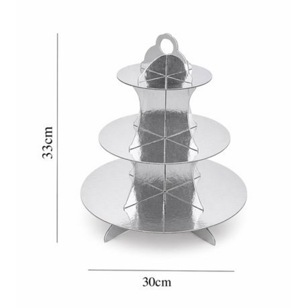 2 x Cupcake Cake Stand - 3-Tier Foil Covered Cardboard in Gold or Silver - Image 4