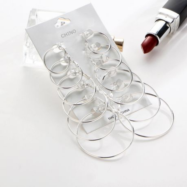 6 Pairs Exaggerated Hoop Earrings for Ladies & Girls