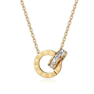 Julia Necklace - Classic Roman Numeral Double Ring Pendant in "Gold"