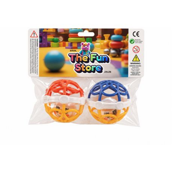 2 Soft-Touch Baby Teether Rattle Balls - Interactive Baby Rattle Set