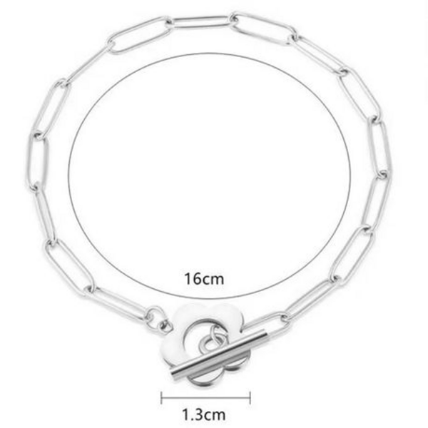 Bloom with Style: Flower & Bar Toggle Paperclip Bracelet - Simple Elegant - Image 5