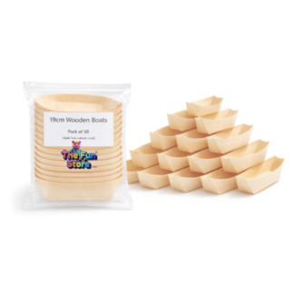 Wooden Serving Boats 50 Pack - 19cm Disposable Pine Food Catering Trays