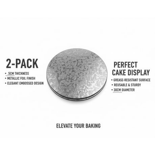 Sturdy Cake Plates Boards - Durable - Silver 30cm 2 Pack