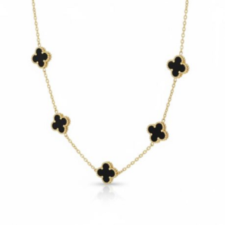 5-Motif 4 Leaf Clover Necklace - "Gold" Finish with Black or White Stones