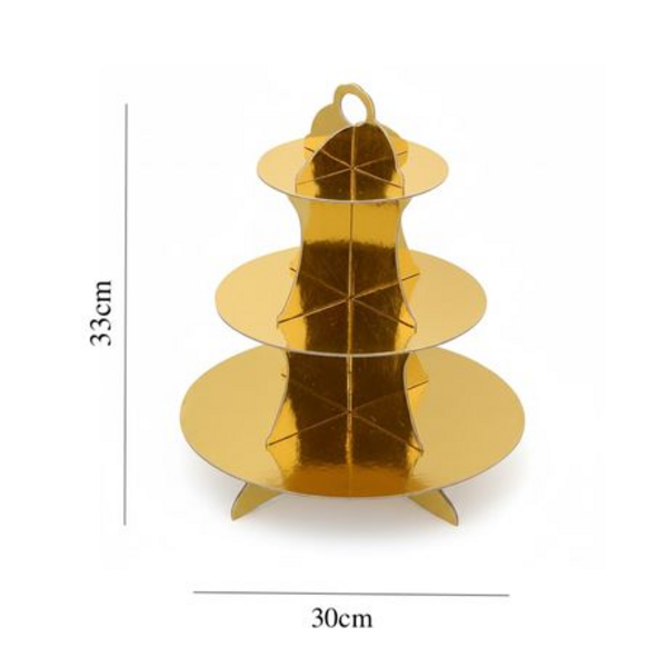 2 x Cupcake Cake Stand - 3-Tier Foil Covered Cardboard in Gold or Silver - Image 3