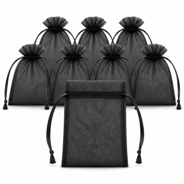 50 Organza 13cm x 18cm Bags in White, Black, Gold, Silver, Black and Red