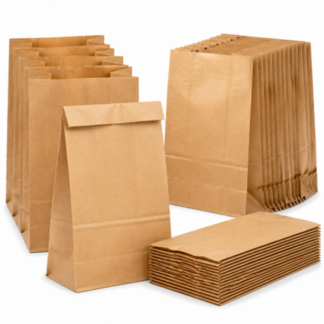 100 Pack Kraft Paper Gift Bags - 13x20cm Small Brown & White Treat Bags