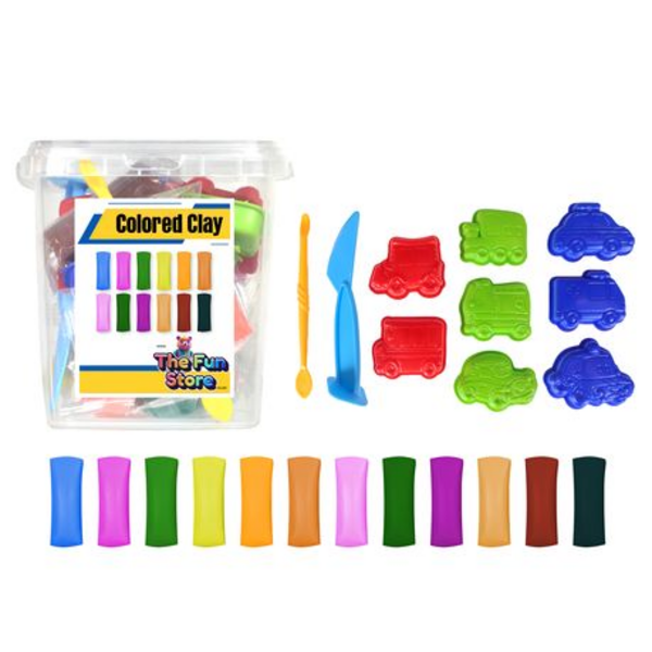 Colored Modeling Clay Set Family Fun - 12 Colors 8 Moulds & Accessories