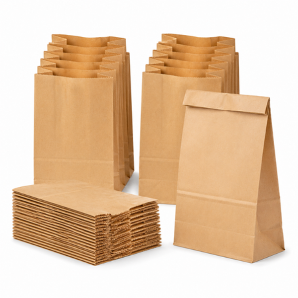 100 Pack Kraft Paper Gift Bags - 13x20cm Small Brown & White Treat Bags - Image 2