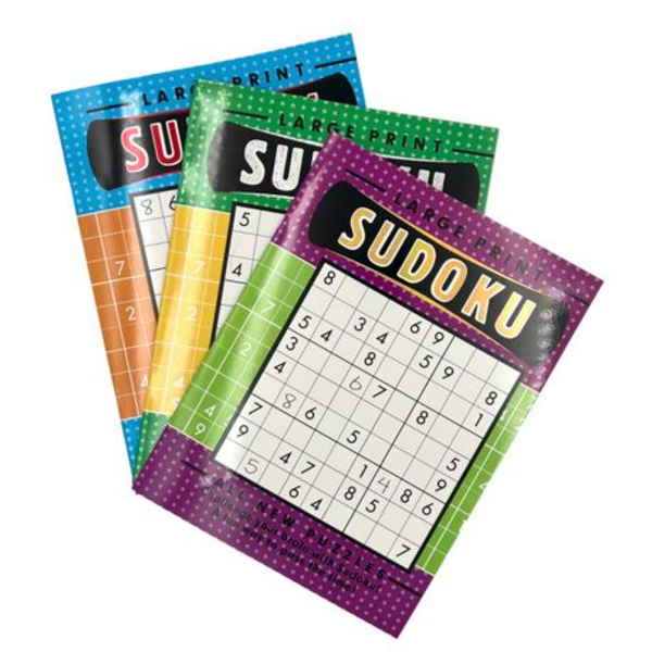 3 Large Print SUDOKU Puzzle Books with Easy, Medium, and Hard Puzzles!