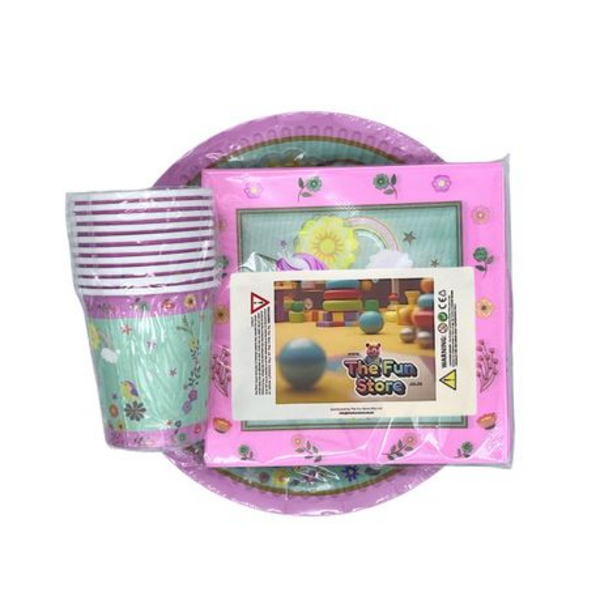 The Fun Store Magical Party Essentials Unicorn & Rainbow Tableware Set of 60 Pieces