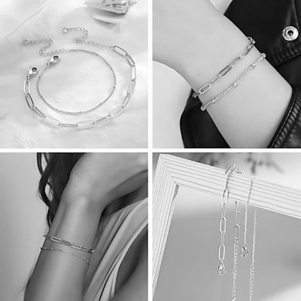Stacked Style: The Double Layered Paperclip & Bead Bracelet Set - Image 10