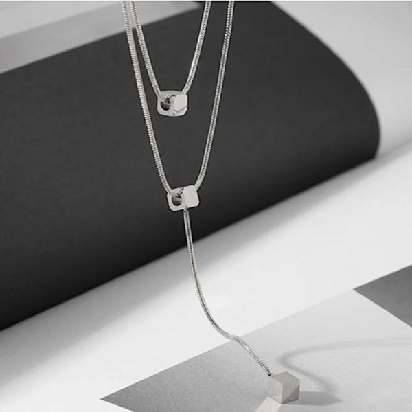 Double the Layers, Tripple Tthe Style: The Layered Square Pendant Necklace - Image 4