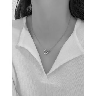 Julia Necklace - Classic Roman Numeral Double Ring Pendant in "Silver"