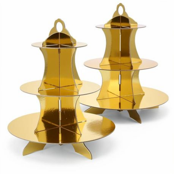 2 x Cupcake Cake Stand - 3-Tier Foil Covered Cardboard in Gold or Silver - Image 14