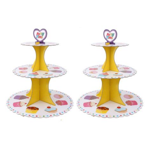 Party in Style: 3-Tier Cupcake Stand with Cupcake Design & Festive Message