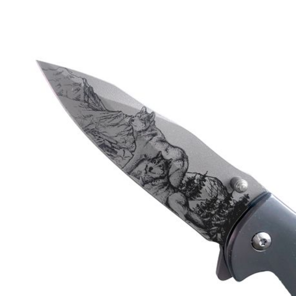 Tvb Wooden Handle Elegant Tactical Folding Pocket Knife EDC Wolf Design - Image 4
