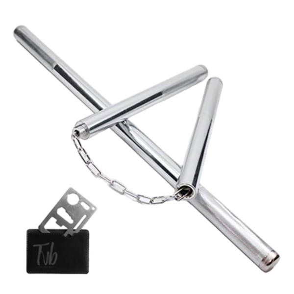 Tvb Dual Silver Steel Nunchuck Baton Stick for Training or Self Defence