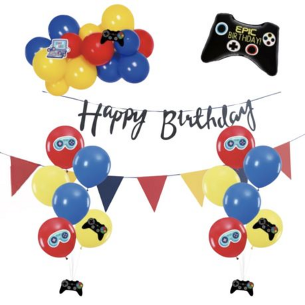 41-Piece Gamer Happy Birthday Balloon & Party Decor Set