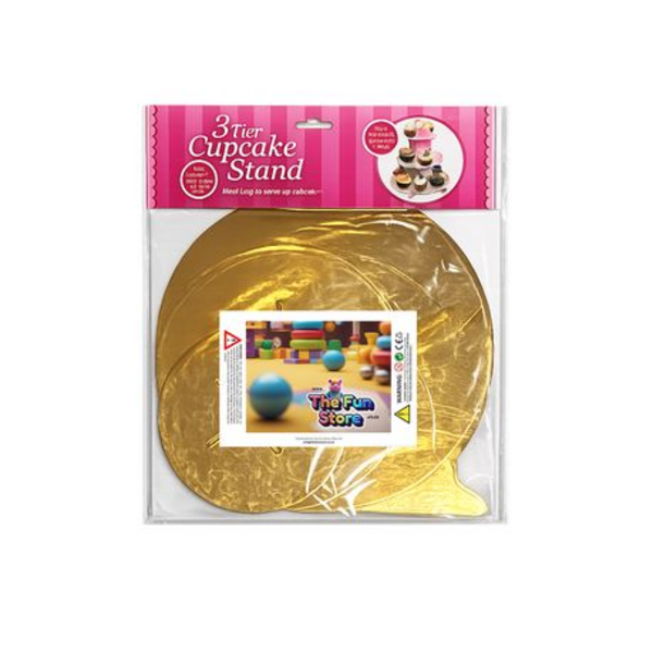 2 x Cupcake Cake Stand - 3-Tier Foil Covered Cardboard in Gold or Silver - Image 2