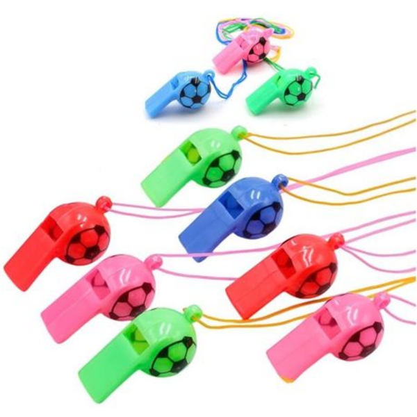 Whistle Stop Party Fun: 12 Pack of Colorful Soccer Whistles Non-Stop Noise