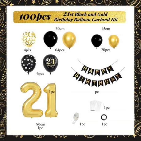 21st Birthday Party Decoration and Celebration Pack - 100 Pieces