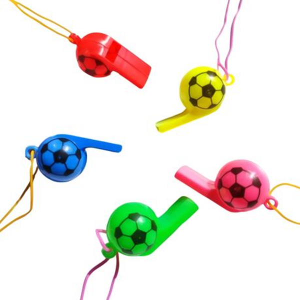 Whistle Stop Party Fun: 12 Pack of Colorful Soccer Whistles Non-Stop Noise