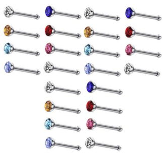 Nose Studs With Rhinestone - Nose Rings Nose Piercing Pin Body Jewelry - 24 Piece