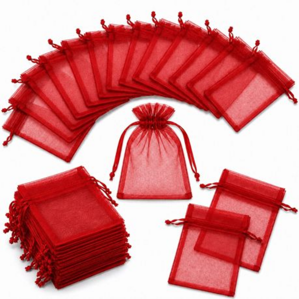 50 Organza 7cm × 9cm Bags in White, Black, Gold, Silver, Black and Red - Image 35