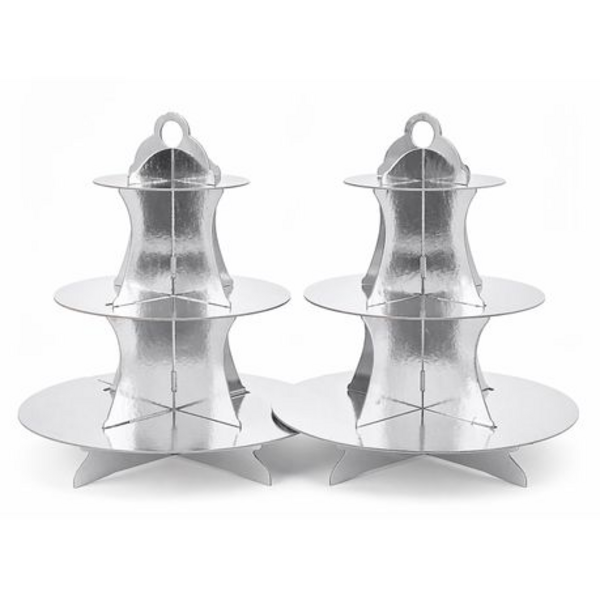 2 x Cupcake Cake Stand - 3-Tier Foil Covered Cardboard in Gold or Silver - Image 11