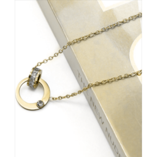 Roman Double Ring Pendant Necklace - Where History Meets Modern Sparkle - Gold